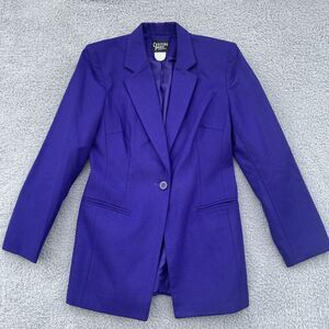 VTG Crossing Pointe Purple Wool Blazer Women 8 P Retroglam Office Long Blazer